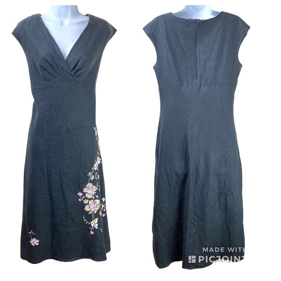 Floral Embroidered Linen Sheath Dress Gray 6 AGB Beyer California - Picture 1 of 6
